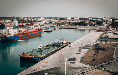 High angle view of harbor in city