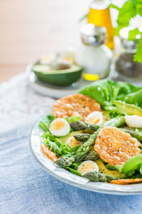 High angle view of salad in plate on table