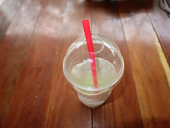 High angle view of drink in glass on table