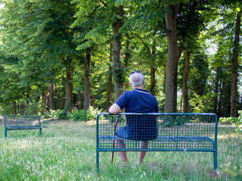 Rear view of man sitting in park