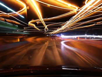 Light trails on road at night