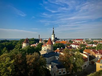 High angle view of townscape against sky