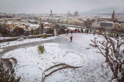 High angle view of town in winter