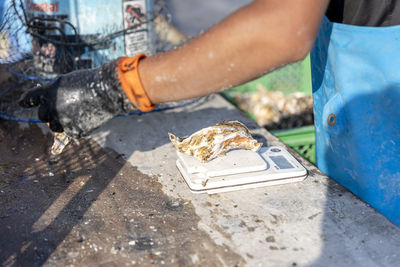 Cropped hand of person preparing food