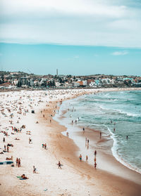 High angle view of people on beach