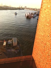 High angle view of boats in river