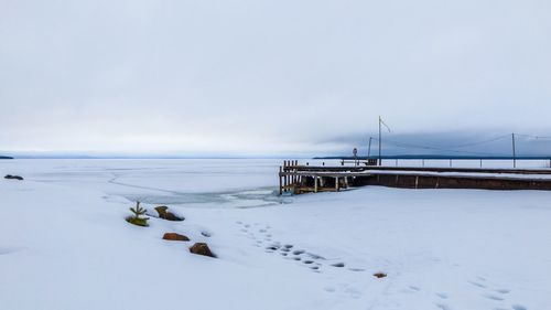 Scenic view of snow covered sea against sky