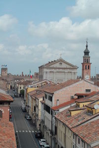 High angle view of buildings in city