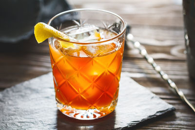 Close-up of drink in glass on table