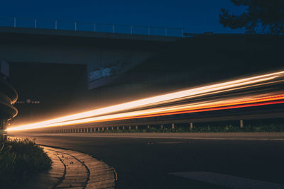 Light trails on road at night