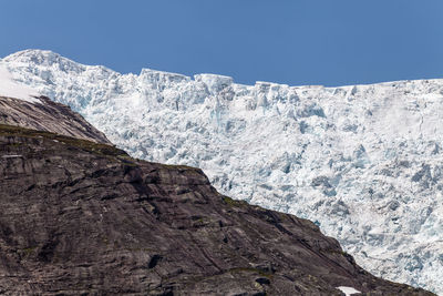 Scenic view of snowcapped mountains against clear sky