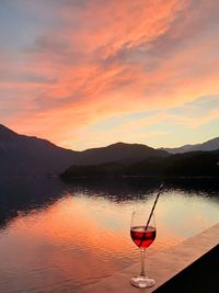 Wonderful sunset at the eibsee with lillet rouge at the eibseehotel roof garden