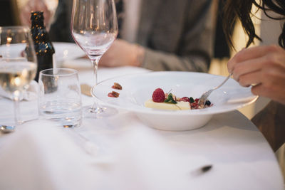 High angle view of food in glass on table