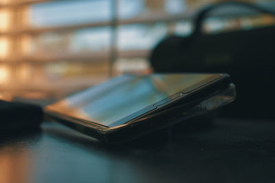 Close-up of laptop on table