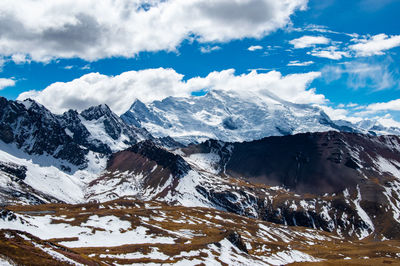 Scenic view of snowcapped mountains against sky