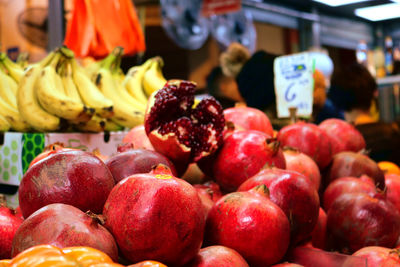 Close-up of apples for sale at market stall