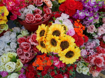 High angle view of multi colored bouquet