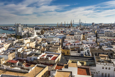 High angle view of buildings in city