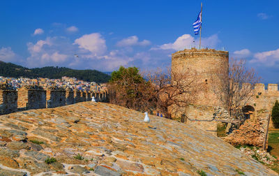 Kavala castle against cloudy sky