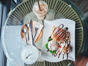 High angle view of food in plate on table