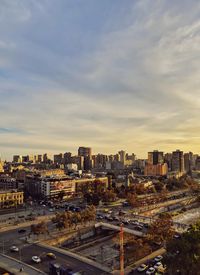 High angle view of buildings against sky in city