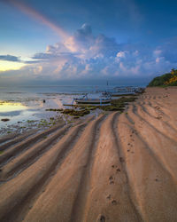 Scenic view of beach against sky during sunset