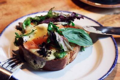 Close-up of breakfast served in plate