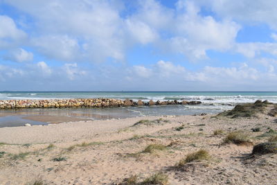 Scenic view of beach against sky