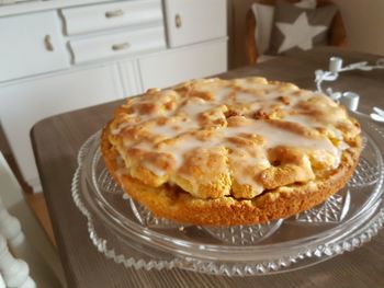 Close-up of cake served in plate on table