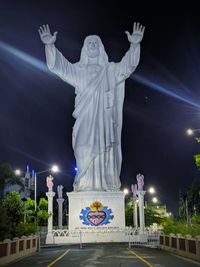 Low angle view of statue at night