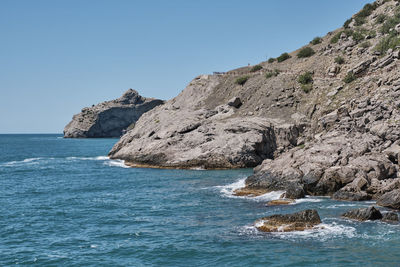 Seascape. view of rocky coast of black sea from golitsyn trail, crimean peninsula