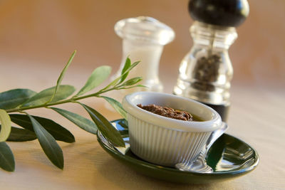 Close-up of tea served on table