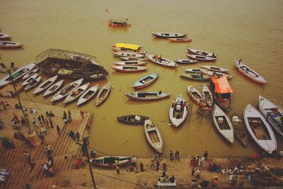 High angle view of boats in ganges