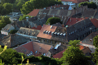 High angle view of buildings in town