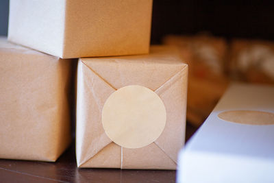 Close-up of box containers on table