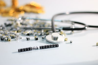 High angle view of computer keyboard on table