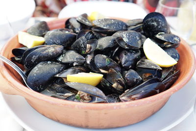 Close-up of shellfish in bowl