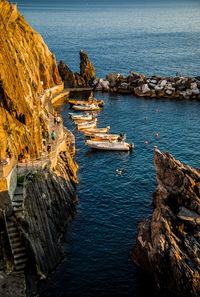 High angle view of rocks at sea shore