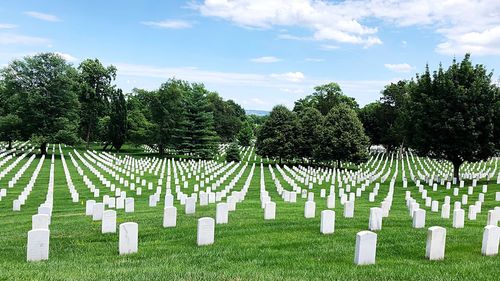 Panoramic view of cemetery against sky