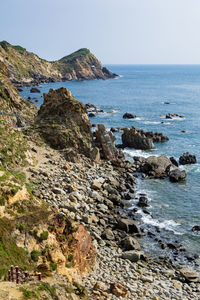 Scenic view of sea against clear sky