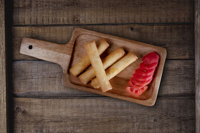 High angle view of food on cutting board