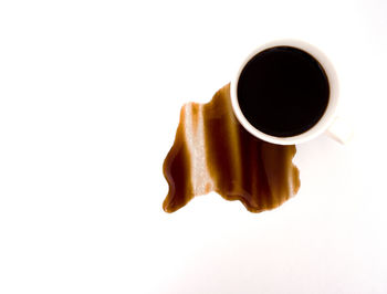 Directly above shot of coffee cup over white background