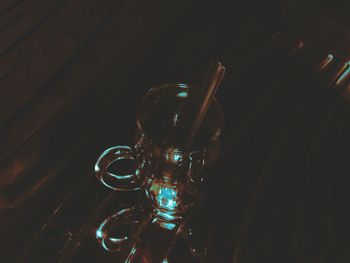 High angle view of wine glass on table