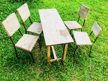 High angle view of wood on field