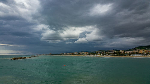 Scenic view of sea against cloudy sky