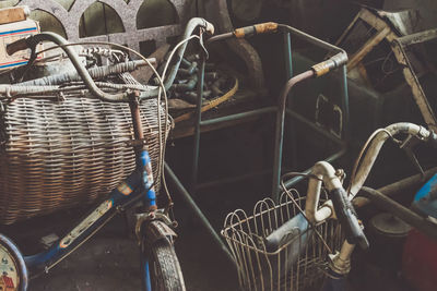 High angle view of bicycles