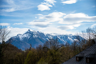 Scenic view of snowcapped mountains against sky