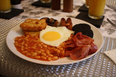 Close-up of breakfast served on table