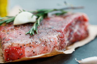 Close-up of meat on table