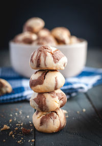 Close-up of homemade marble cookies on dark background